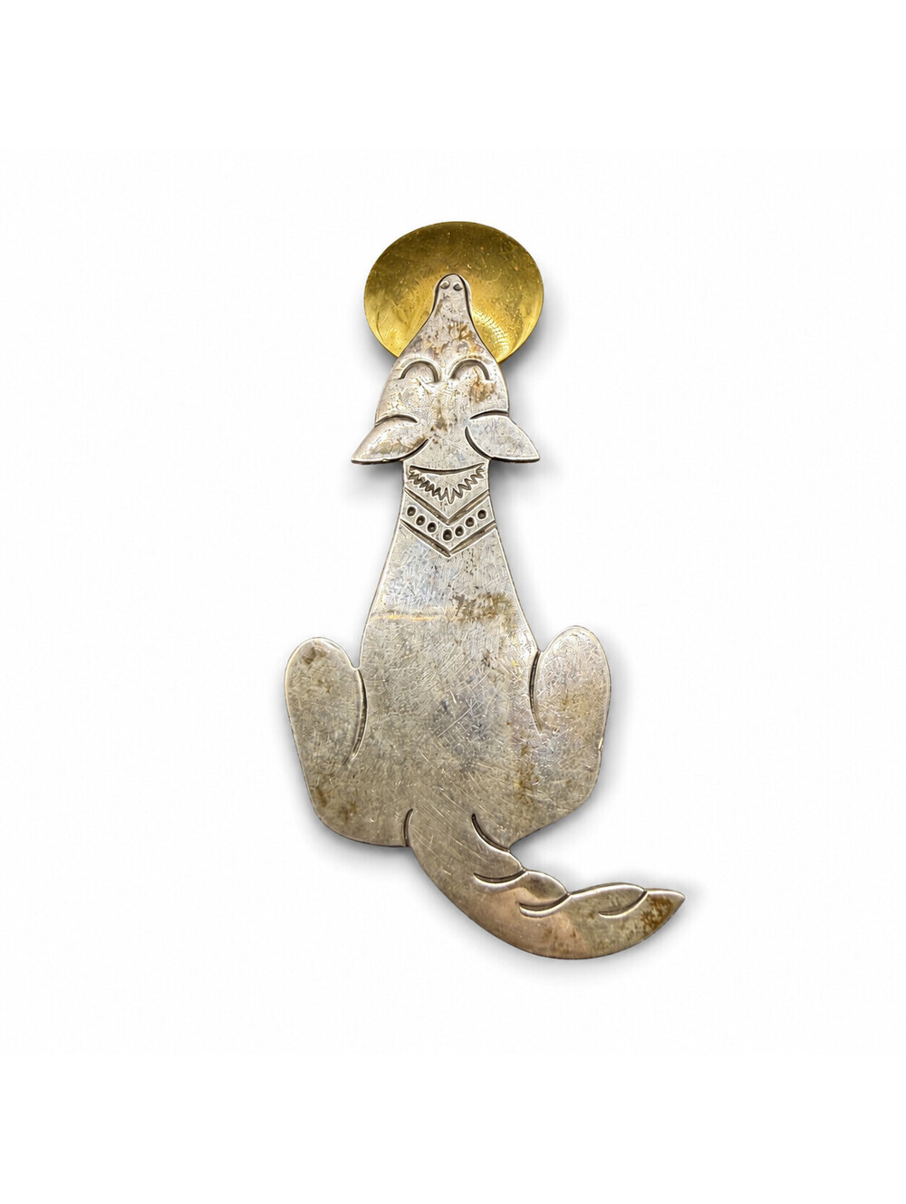 Vintage Taxco Mexico TM-72 925 Sterling Silver Coyote Wolf Moon Brooch Pin